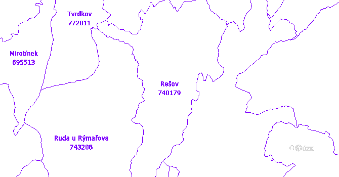 Katastrální mapa Rešov - přehledová mapa katastrálního území