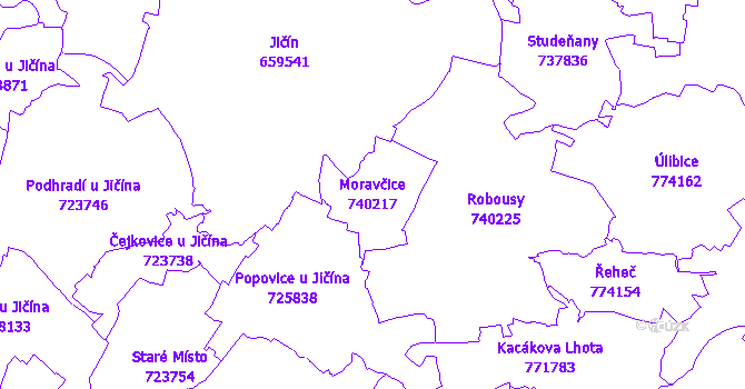 Katastrální mapa Moravčice - přehledová mapa katastrálního území