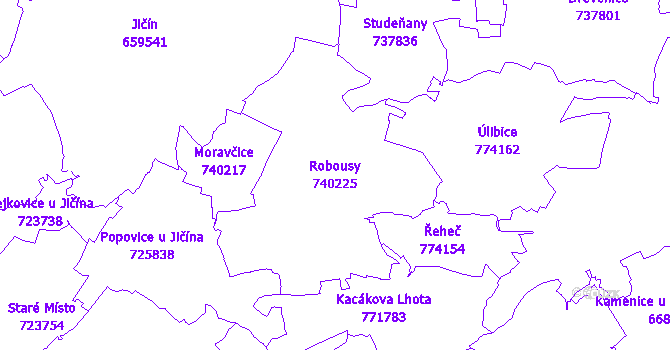 Katastrální mapa Robousy - přehledová mapa katastrálního území
