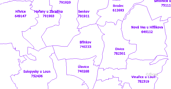 Katastrální mapa Břínkov - přehledová mapa katastrálního území