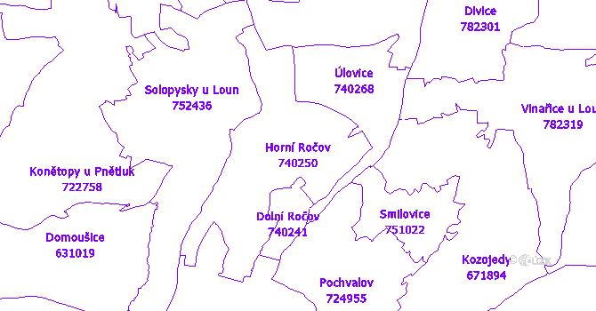 Katastrální mapa Horní Ročov - přehledová mapa katastrálního území