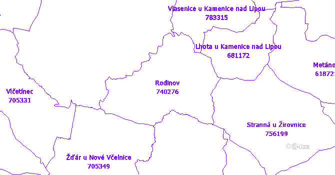 Katastrální mapa Rodinov - přehledová mapa katastrálního území