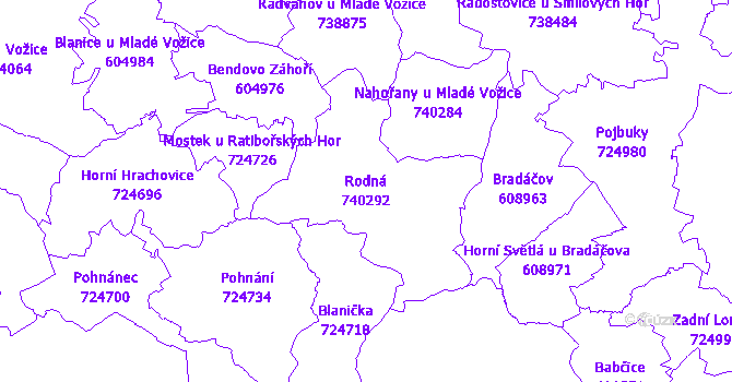 Katastrální mapa Rodná - přehledová mapa katastrálního území