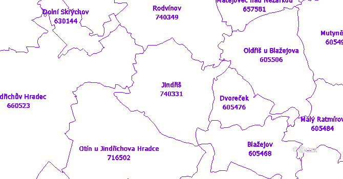 Katastrální mapa Jindřiš - přehledová mapa katastrálního území