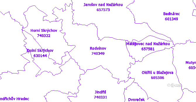 Katastrální mapa Rodvínov - přehledová mapa katastrálního území