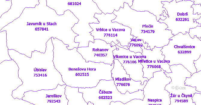 Katastrální mapa Rohanov - přehledová mapa katastrálního území