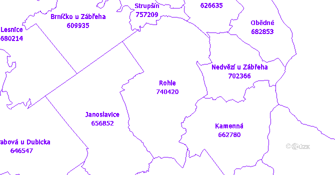 Katastrální mapa Rohle - přehledová mapa katastrálního území