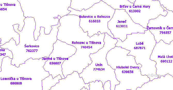 Katastrální mapa Rohozec u Tišnova - přehledová mapa katastrálního území