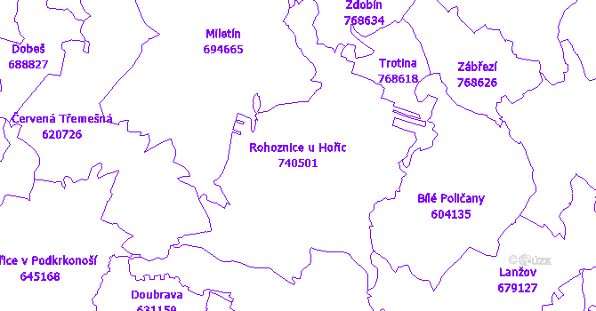 Katastrální mapa Rohoznice u Hořic - přehledová mapa katastrálního území