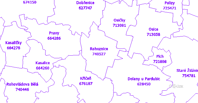 Katastrální mapa Rohoznice - přehledová mapa katastrálního území