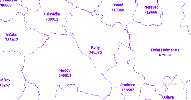 Katastrální mapa Rohy - přehledová mapa katastrálního území