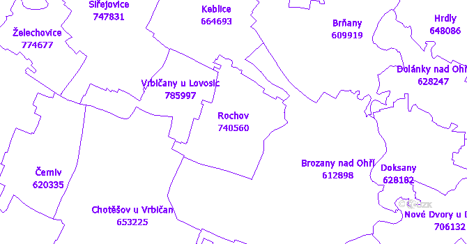 Katastrální mapa Rochov - přehledová mapa katastrálního území