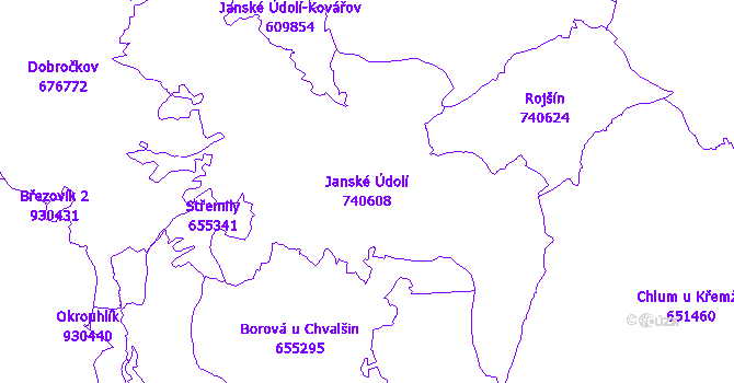 Katastrální mapa Janské Údolí - přehledová mapa katastrálního území