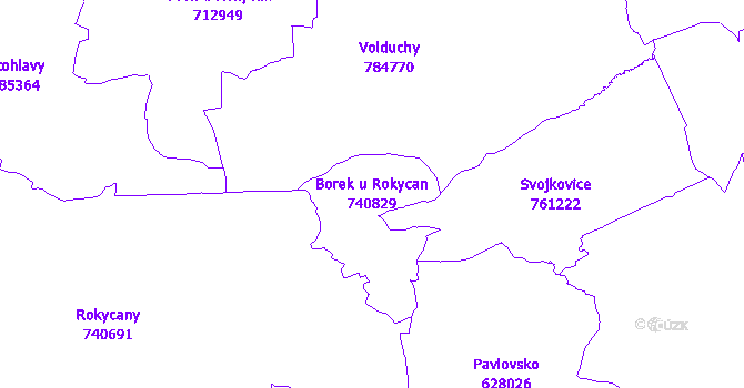 Katastrální mapa Borek u Rokycan - přehledová mapa katastrálního území