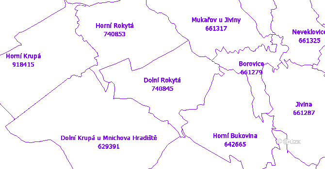 Katastrální mapa Dolní Rokytá - přehledová mapa katastrálního území