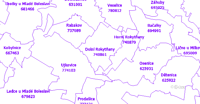 Katastrální mapa Dolní Rokytňany - přehledová mapa katastrálního území