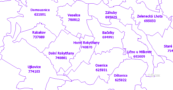 Katastrální mapa Horní Rokytňany - přehledová mapa katastrálního území