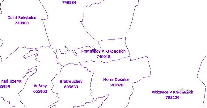 Katastrální mapa Františkov v Krkonoších - přehledová mapa katastrálního území