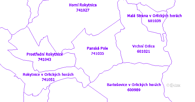 Katastrální mapa Panské Pole - přehledová mapa katastrálního území