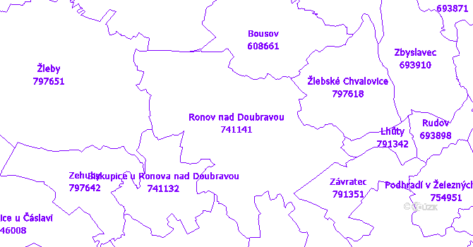 Katastrální mapa Ronov nad Doubravou - přehledová mapa katastrálního území