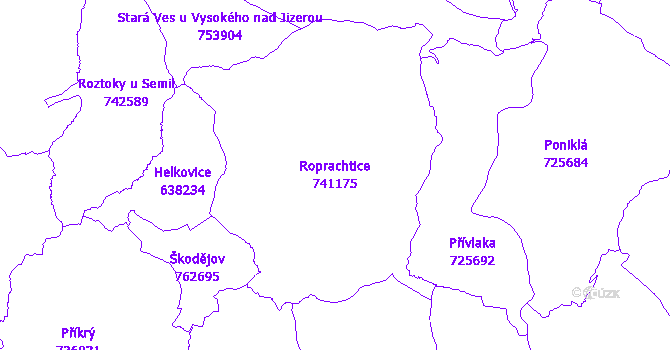 Katastrální mapa Roprachtice - přehledová mapa katastrálního území