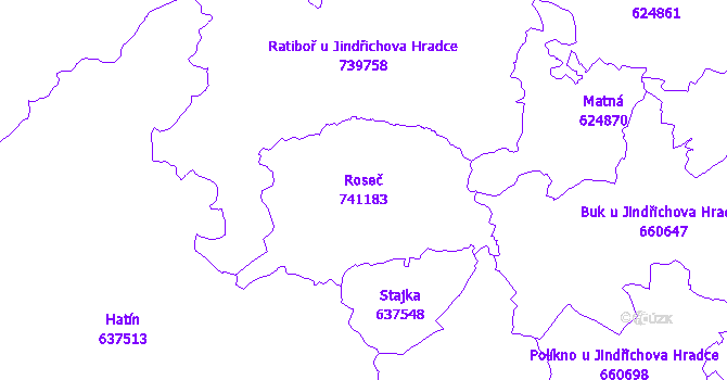 Katastrální mapa Roseč - přehledová mapa katastrálního území
