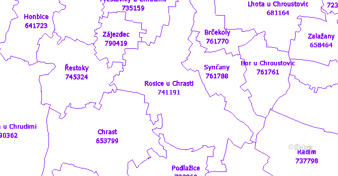 Katastrální mapa Rosice u Chrasti - přehledová mapa katastrálního území