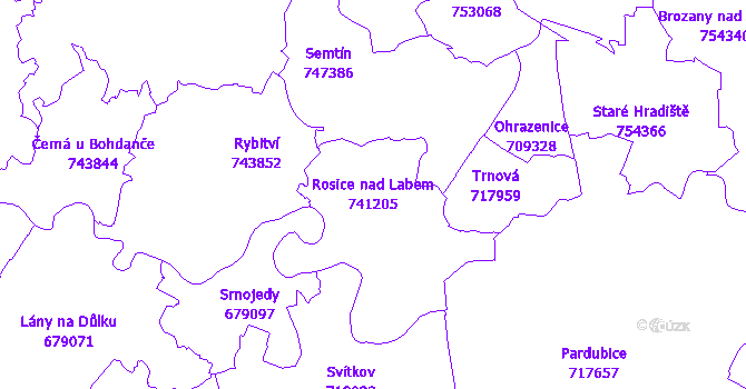 Katastrální mapa Rosice nad Labem