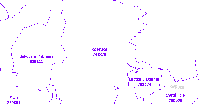 Katastrální mapa Rosovice - přehledová mapa katastrálního území