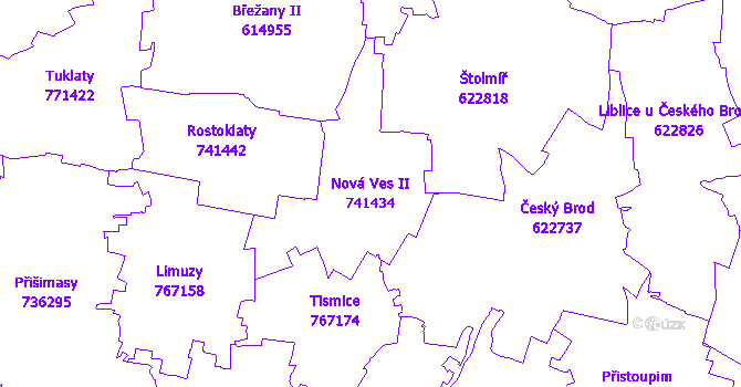 Katastrální mapa Nová Ves II - přehledová mapa katastrálního území