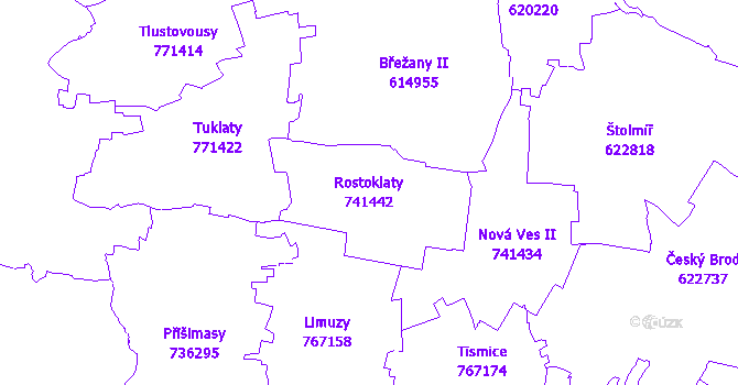 Katastrální mapa Rostoklaty - přehledová mapa katastrálního území