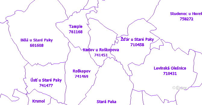 Katastrální mapa Karlov u Roškopova - přehledová mapa katastrálního území