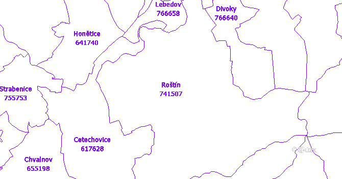 Katastrální mapa Roštín - přehledová mapa katastrálního území