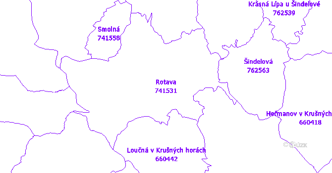 Katastrální mapa Rotava - přehledová mapa katastrálního území