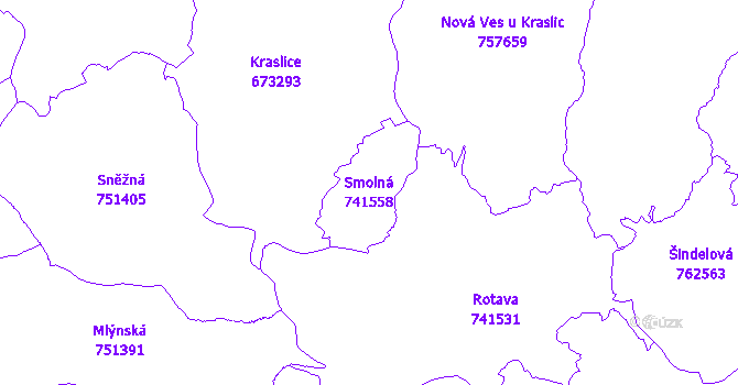 Katastrální mapa Smolná - přehledová mapa katastrálního území