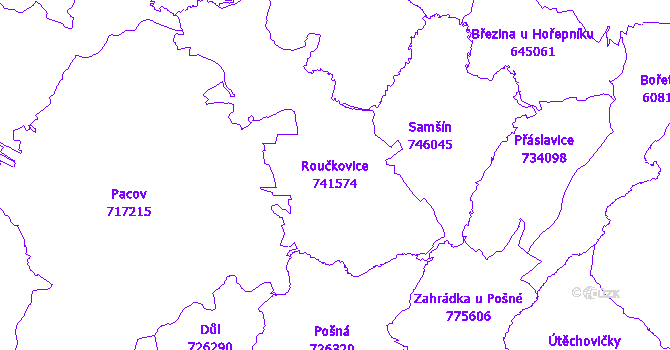Katastrální mapa Roučkovice - přehledová mapa katastrálního území