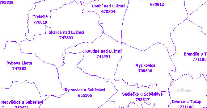 Katastrální mapa Roudná nad Lužnicí - přehledová mapa katastrálního území