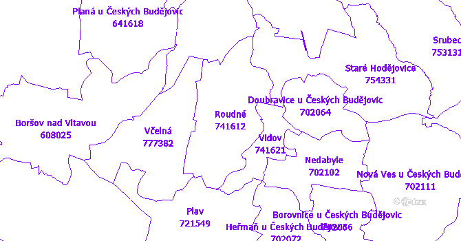Katastrální mapa Roudné - přehledová mapa katastrálního území