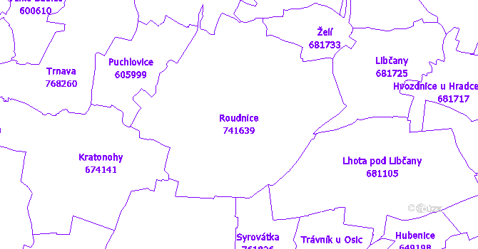 Katastrální mapa Roudnice - přehledová mapa katastrálního území
