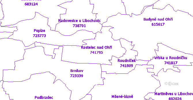 Katastrální mapa Kostelec nad Ohří - přehledová mapa katastrálního území