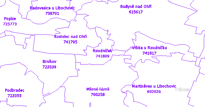 Katastrální mapa Roudníček - přehledová mapa katastrálního území