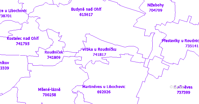 Katastrální mapa Vrbka u Roudníčku - přehledová mapa katastrálního území