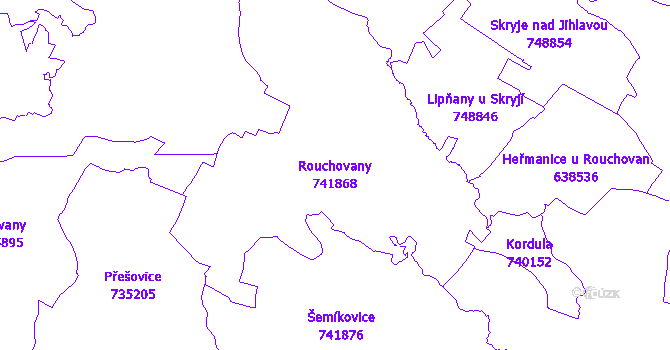 Katastrální mapa Rouchovany - přehledová mapa katastrálního území