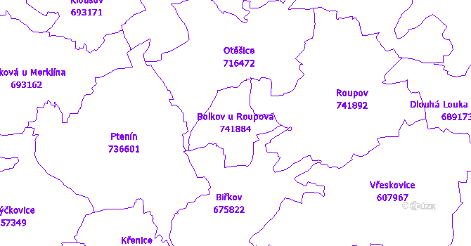 Katastrální mapa Bolkov u Roupova - přehledová mapa katastrálního území