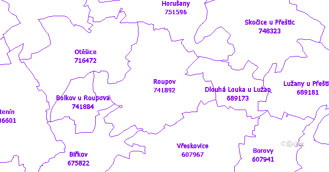 Katastrální mapa Roupov - přehledová mapa katastrálního území
