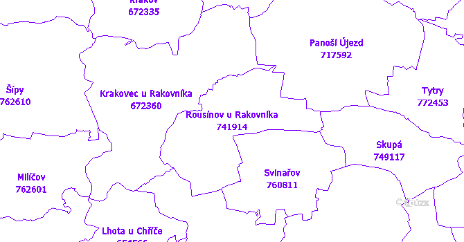 Katastrální mapa Rousínov u Rakovníka - přehledová mapa katastrálního území
