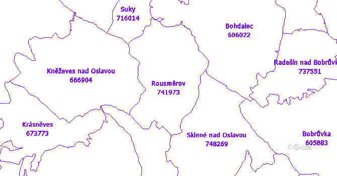 Katastrální mapa Rousměrov - přehledová mapa katastrálního území