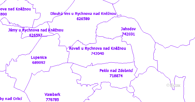 Katastrální mapa Roveň u Rychnova nad Kněžnou - přehledová mapa katastrálního území