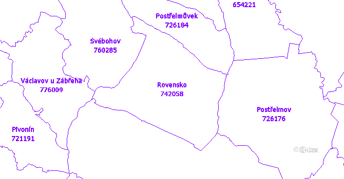 Katastrální mapa Rovensko - přehledová mapa katastrálního území