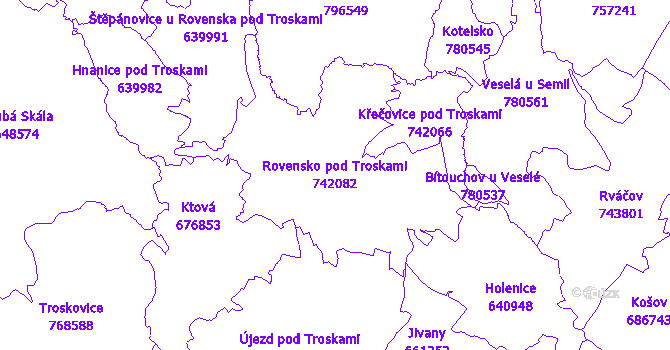 Katastrální mapa Rovensko pod Troskami - přehledová mapa katastrálního území